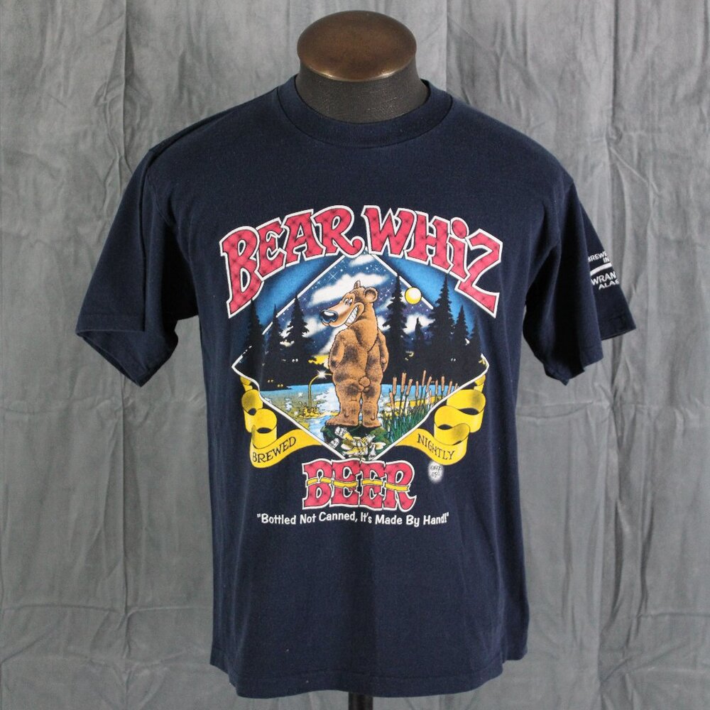 Vitnage Beer Shirt - Bear Whiz Beer Bottle Tag Graphic - Men's Large